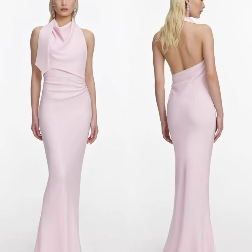 Self-Portrait Nwot Pink Crepe Halter Neck Maxi Dress